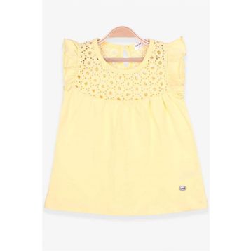 Breeze Sarı 4-8 Yaş Dantelli Kız Çocuk T-shirt