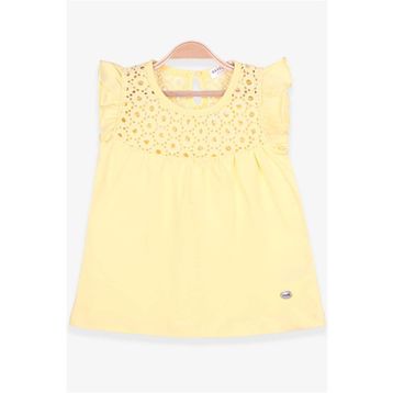 Breeze Sarı 4-8 Yaş Dantelli Kız Çocuk T-shirt