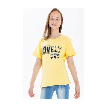 Breeze Sarı 9-16 Yaş Yazı Baskılı Kız Çocuk T-shirt