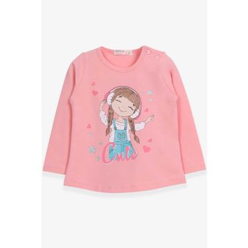 Breeze Somon 1-4 Yaş Uzun Kollu Sevimli Baskılı Kız Çocuk T-shirt