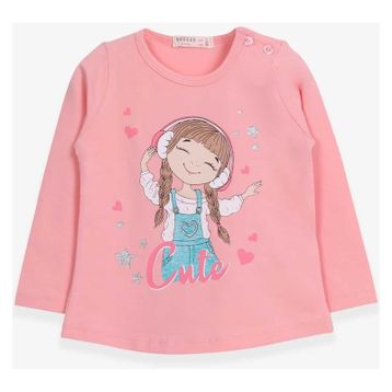 Breeze Somon 1-4 Yaş Uzun Kollu Sevimli Baskılı Kız Çocuk T-shirt