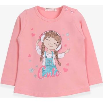 Breeze Somon 1-4 Yaş Uzun Kollu Sevimli Baskılı Kız Çocuk T-shirt