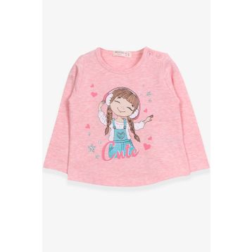 Breeze Somon 1-4 Yaş Uzun Kollu Sevimli Baskılı Kız Çocuk T-shirt