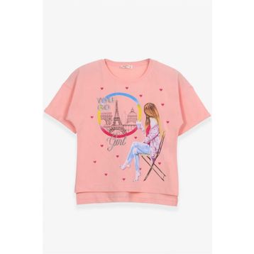 Breeze Somon 9-16 Yaş Kalpli Simli Baskılı Kız Çocuk T-shirt