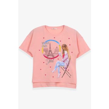 Breeze Somon 9-16 Yaş Kalpli Simli Baskılı Kız Çocuk T-shirt