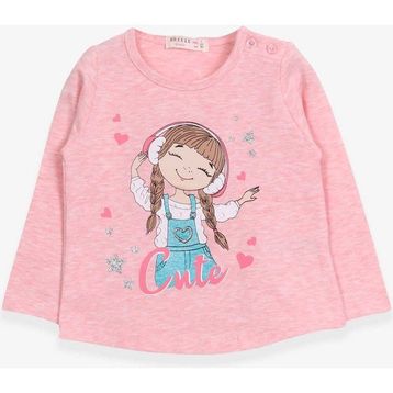 Breeze Somon Melanj 1-4 Yaş Sevimli Baskılı Kız Çocuk Uzun Kollu T-shirt