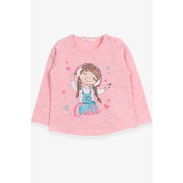 Breeze Somon Melanj 1-4 Yaş Sevimli Baskılı Kız Çocuk Uzun Kollu T-shirt