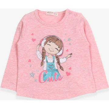 Breeze Somon Melanj 1-4 Yaş Sevimli Baskılı Kız Çocuk Uzun Kollu T-shirt