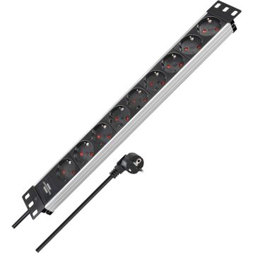 Brennenstuhl Alu-Line Serisi 19 inç 19.500 MAH Akım Korumalı 2 mt Alüminyum Gövdeli 8 Soketli Gri Siyah Uzatma Kablosu