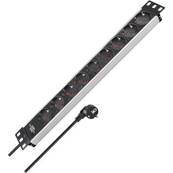 Brennenstuhl Alu-Line Serisi 19 inç 19.500 MAH Akım Korumalı 2 mt Alüminyum Gövdeli 8 Soketli Gri Siyah Uzatma Kablosu