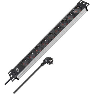 Brennenstuhl Alu-Line Serisi 19 inç 19.500 MAH Akım Korumalı 2 mt Alüminyum Gövdeli 8 Soketli Gri Siyah Uzatma Kablosu