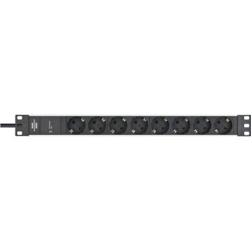 Brennenstuhl Alu-Line Serisi 19 inç 19.500 MAH Akım Korumalı 2 mt Alüminyum Gövdeli 8 Soketli Gri Siyah Uzatma Kablosu