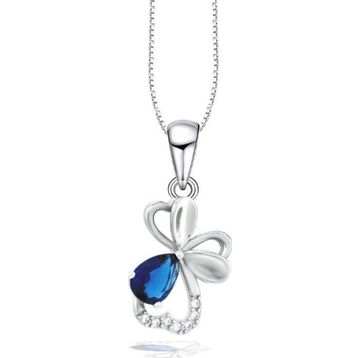 Brezza Lusso Diamond Serisi Safir Damla Kalp Çiçek Gümüş Kadın Kolye