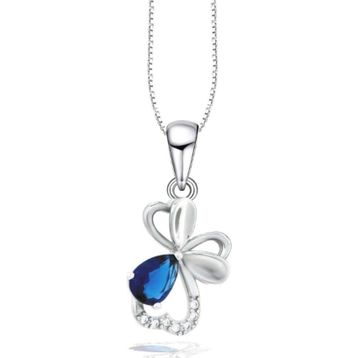 Brezza Lusso Diamond Serisi Safir Damla Kalp Çiçek Gümüş Kadın Kolye