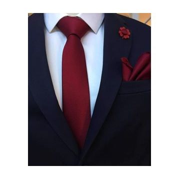 Brianze KMC-1 Bordo Kravat Mendil Yaka Çiçeği Set