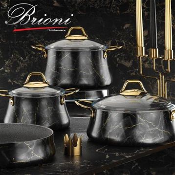 Brioni Marble 7 Parça Siyah Tencere Seti