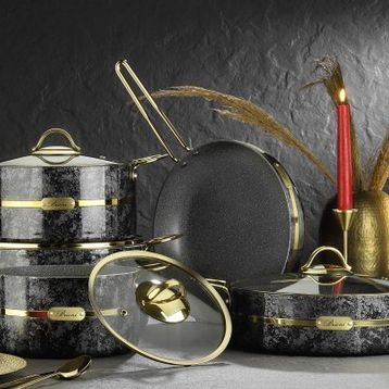 Brioni Selection 9 Parça Granit Siyah Tencere Seti
