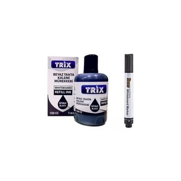 Brons Doldurulabilir Beyaz Yazı Tahtası Kalemi + Trix 100 ml Siyah Mürekkep