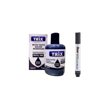 Brons Doldurulabilir Beyaz Yazı Tahtası Kalemi + Trix 100 ml Siyah Mürekkep