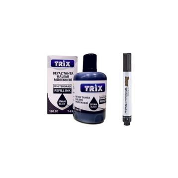 Brons Doldurulabilir Beyaz Yazı Tahtası Kalemi + Trix 100 ml Siyah Mürekkep