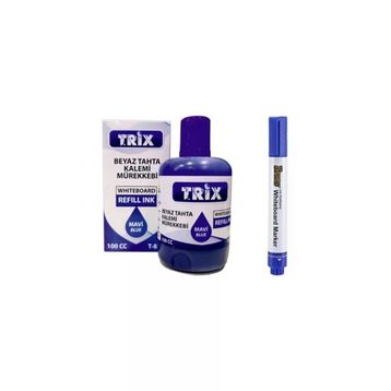 Brons Doldurulabilir Beyaz Yazı Tahtası Kalemi ve 100 ml Mavi Mürekkep