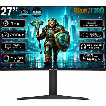 BRONZTURQ BTQ270QHD200-AA 27 inç 200 Hz 1 ms QHD Pivot Curved Gaming Monitör