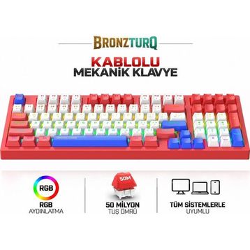 Bronzturq MK1140 Kablolu Kırmızı Mekanik RGB Gaming Klavye