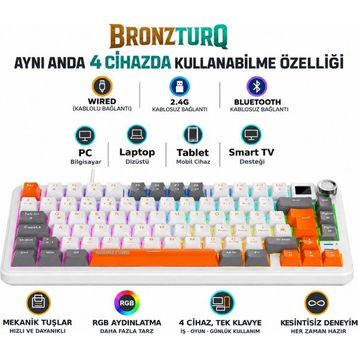 Bronzturq MK1173 Rainbow Red Switch Üç Modlu Kablolu Mekanik Klavye