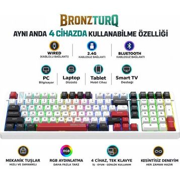 Bronzturq MK1176 RGB Kablolu/Kablosuz Mekanik Gaming Klavyesi