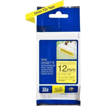 Brother P-Touch TZE-S631 Sarı Üzerine Siyah Güçlü Yapışkanlı 12 mm 8 mt Muadil Etiket