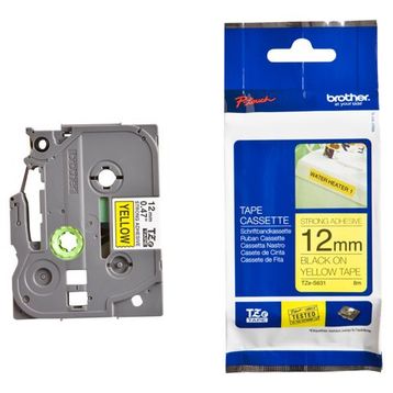 Brother P-touch Tze-s631 Tze-tape 12 mm Sarı Üzerine Siyah Güçlü Yapışkanlı Laminasyonlu Etiket