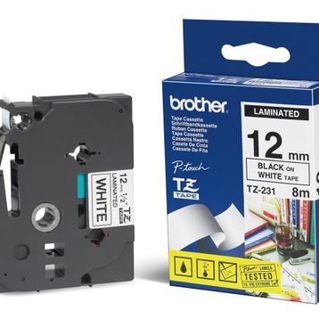 Brother TZE-231 12 mm Beyaz Üzerine Siyah Laminasyonlu Etiket