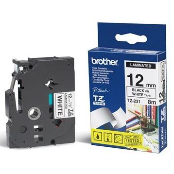 Brother TZE-231 12 mm Beyaz Üzerine Siyah Laminasyonlu Etiket