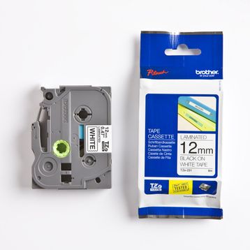 Brother TZE-231 12 mm Beyaz Üzerine Siyah Laminasyonlu Etiket