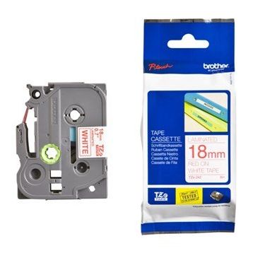 Brother Tze-242 18 mm Beyaz Üzeri Kırmızı Laminasyonlu Etiket