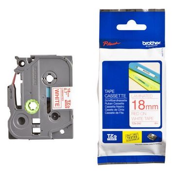 Brother Tze-242 18 mm Beyaz Üzeri Kırmızı Laminasyonlu Etiket