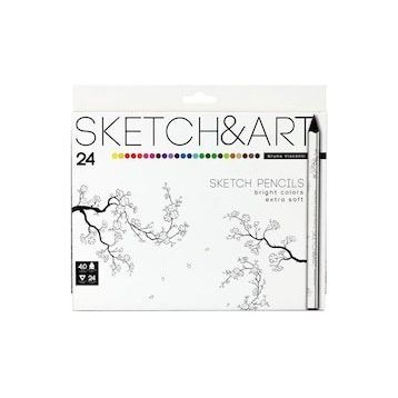 Bruno Visconti 30-0115 Sketch Art Kalın Gövde 4 mm Grafit 24 Renk Profesyonel Kuru Boya Set