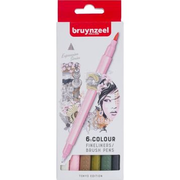 Bruynzeel 5789106 Tokyo Edition Fineliner Çift Taraflı Brushpen 6 Renk N:60325106 Kalem Seti