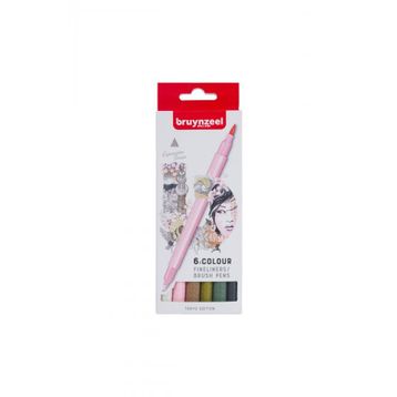 Bruynzeel 5789106 Tokyo Edition Fineliner Çift Taraflı Brushpen 6 Renk N:60325106 Kalem Seti