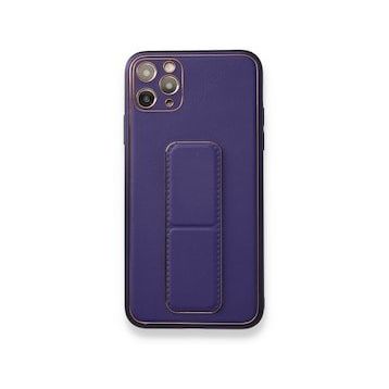 BSSM Coco Deri Standlı Kapak - Mor iPhone 11 Pro Max Kılıf