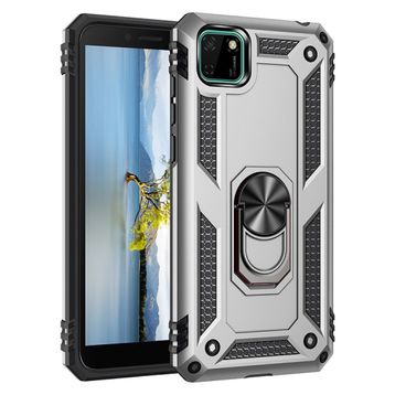 BSSM Gümüş Huawei Y5P Sofya Yüzüklü Silikon Kapak Kılıf