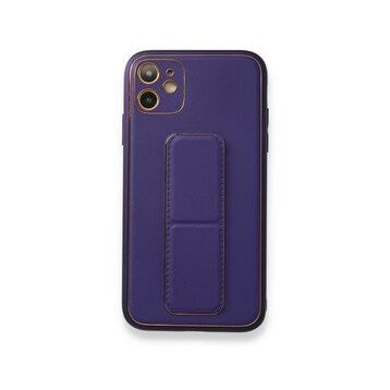 BSSM iPhone 11 Coco Deri Standlı Kapak Mor Kılıf