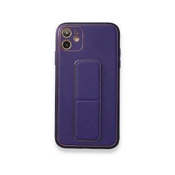 BSSM iPhone 11 Coco Deri Standlı Kapak Mor Kılıf