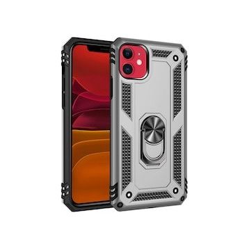 BSSM iPhone 11 Sofya Yüzüklü Silikon Kapak Gümüş Kılıf