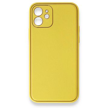 BSSM iPhone 12 Coco Deri Silikon Kapak Sarı Siyah İnci Kılıf