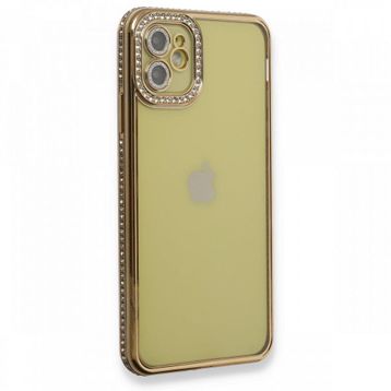 BSSM iPhone 12 Joke Taşlı Silikon Gold Kılıf
