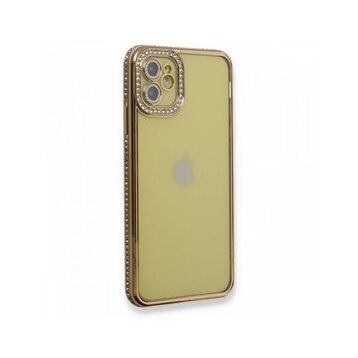 BSSM iPhone 12 Joke Taşlı Silikon Gold Kılıf