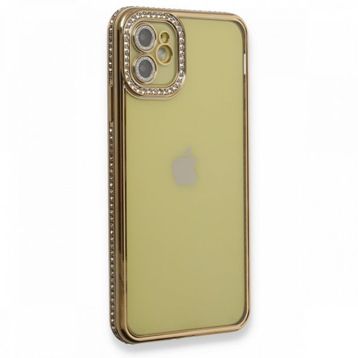 BSSM iPhone 12 Joke Taşlı Silikon Gold Kılıf