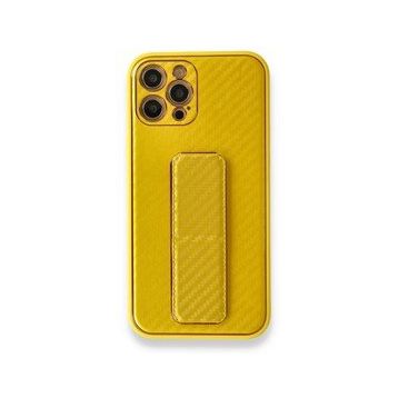 BSSM iPhone 12 Pro Max Coco Karbon Standlı Kapak Sarı Kılıf
