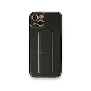 BSSM iPhone 13 Coco Deri Standlı Kapak Siyah Kılıf